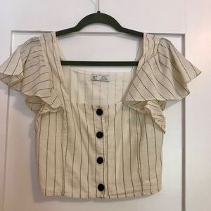Zara // Striped Button Down Cropped Blouse // XS